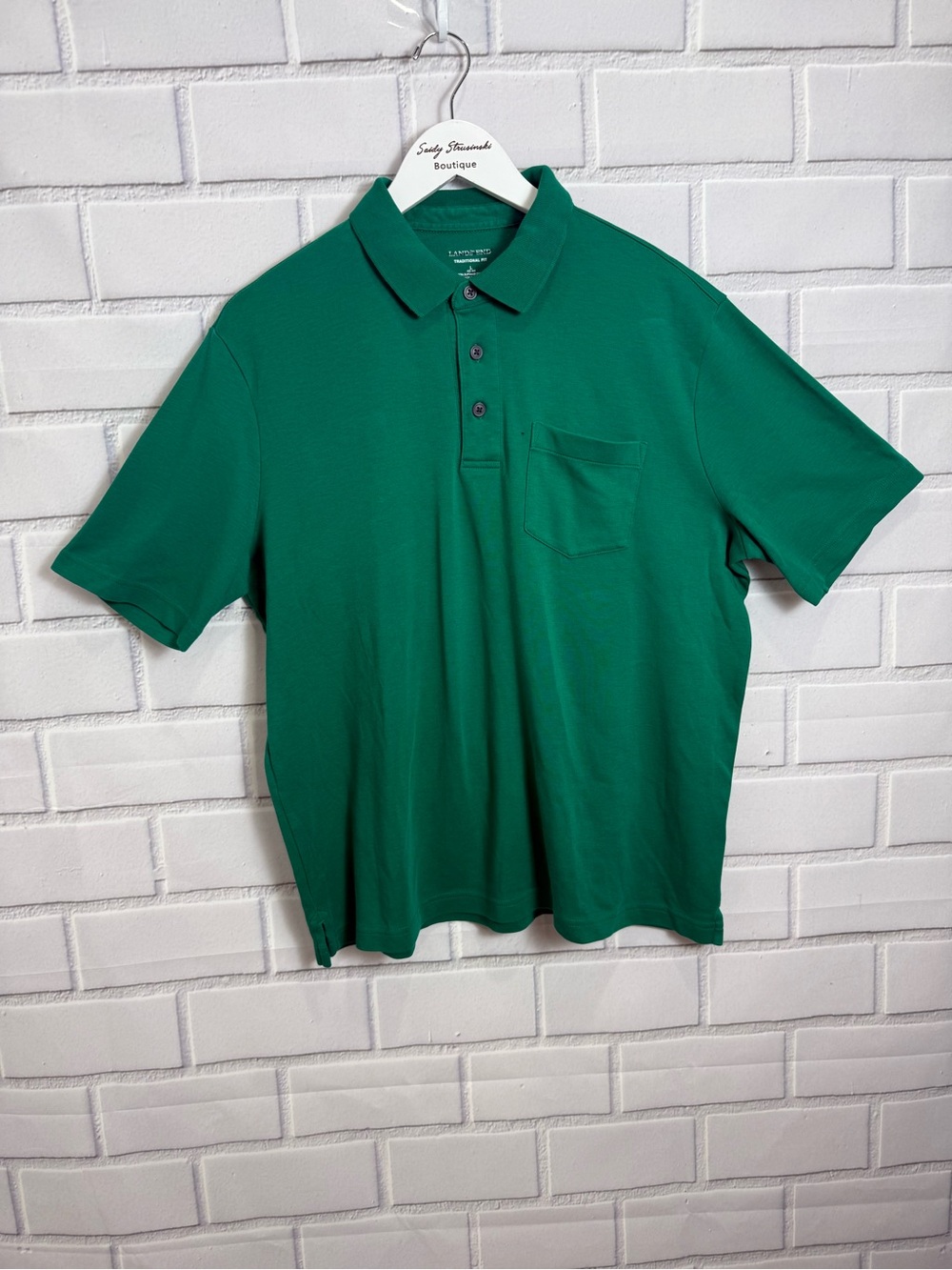 Lands’ End Men’s Traditional Fit Green Supima Cotton Pocket Polo Shirt Size L 42 - Picture 5 of 11